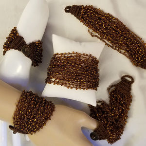 ONE HANDMADE Crocheted Seed Bead Bracelet Brown